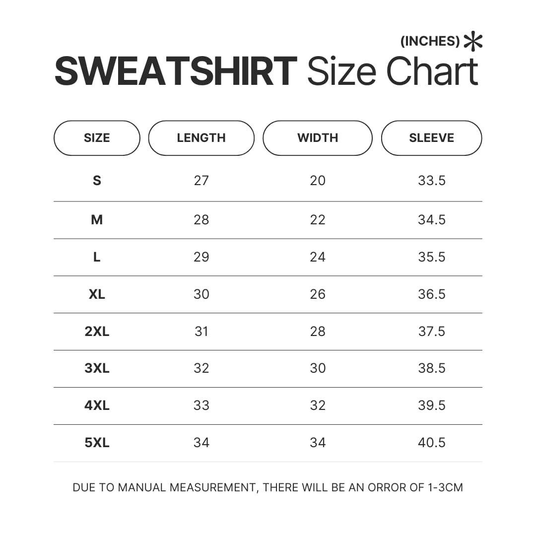 Sweatshirt Size Chart - Epic: The Musical Store