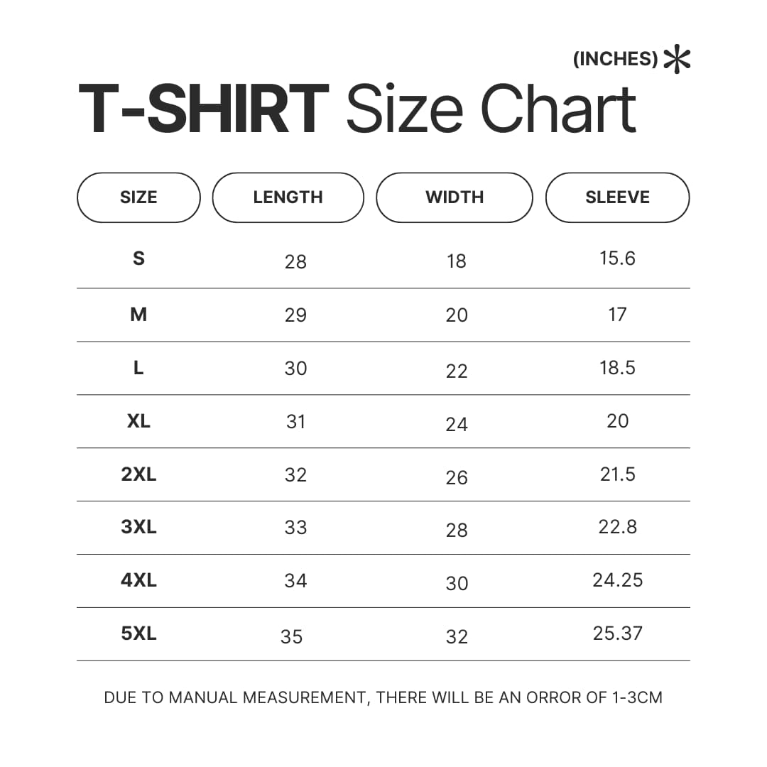 T shirt Size Chart - Epic: The Musical Store