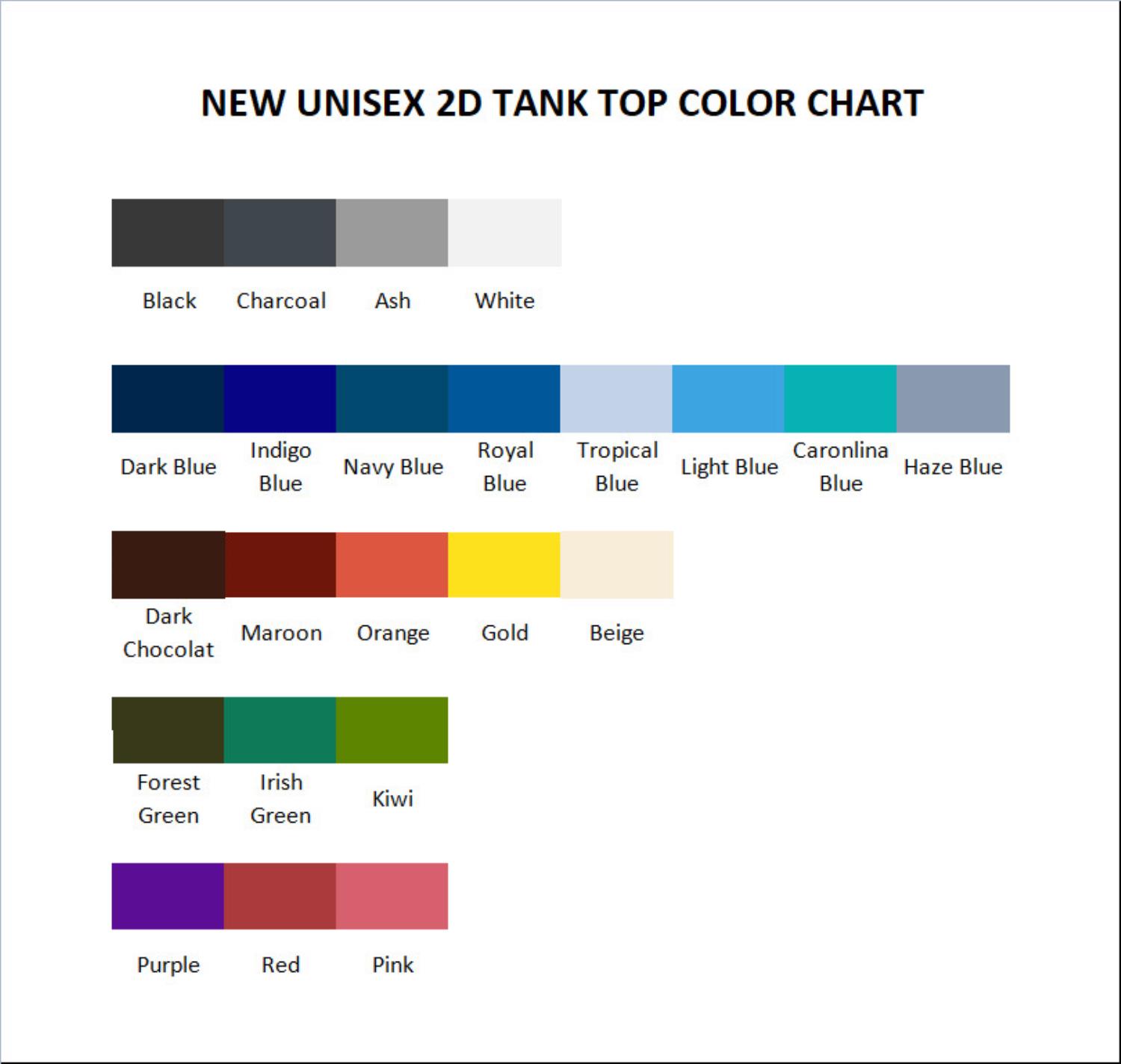 tank top color chart - Epic: The Musical Store